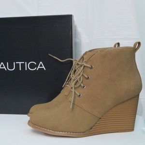 Nautica Waterline Stacked Lace Up Wedge Boots